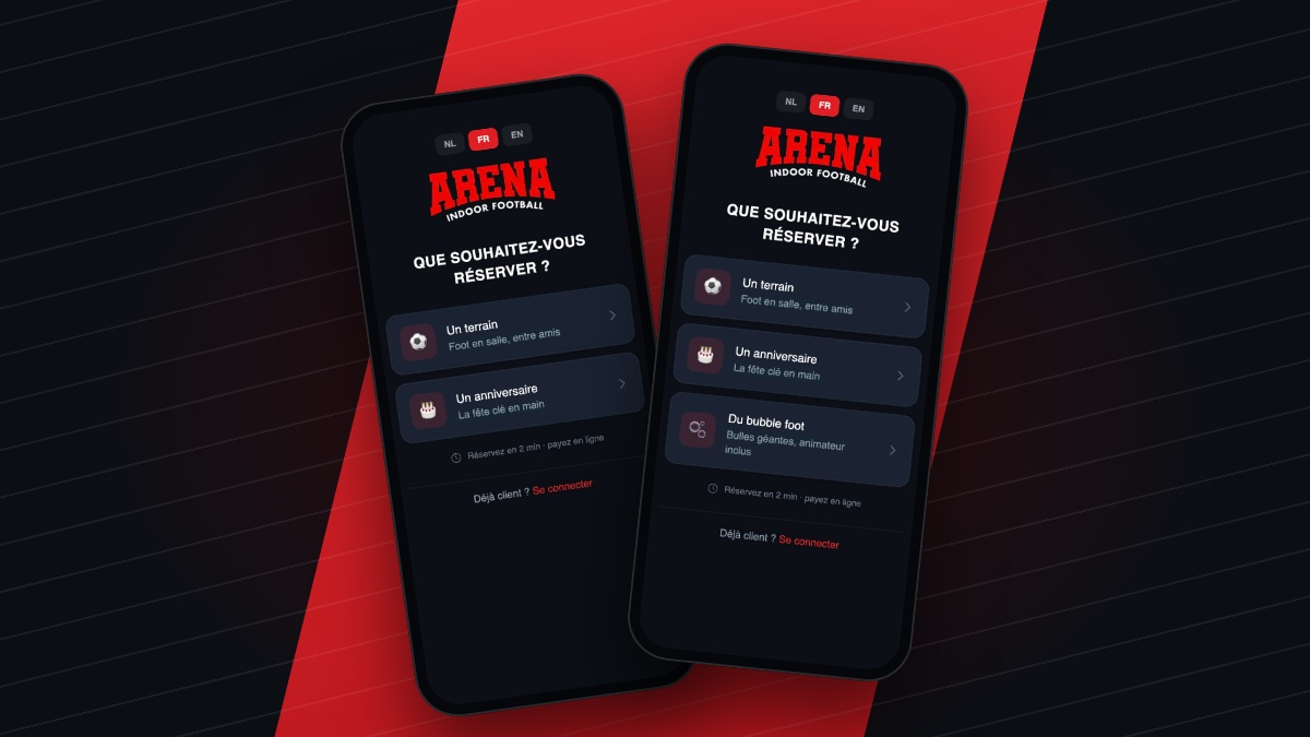 Les pages de réservation en ligne d'Arena Gand et d'Arena Mons sur smartphone