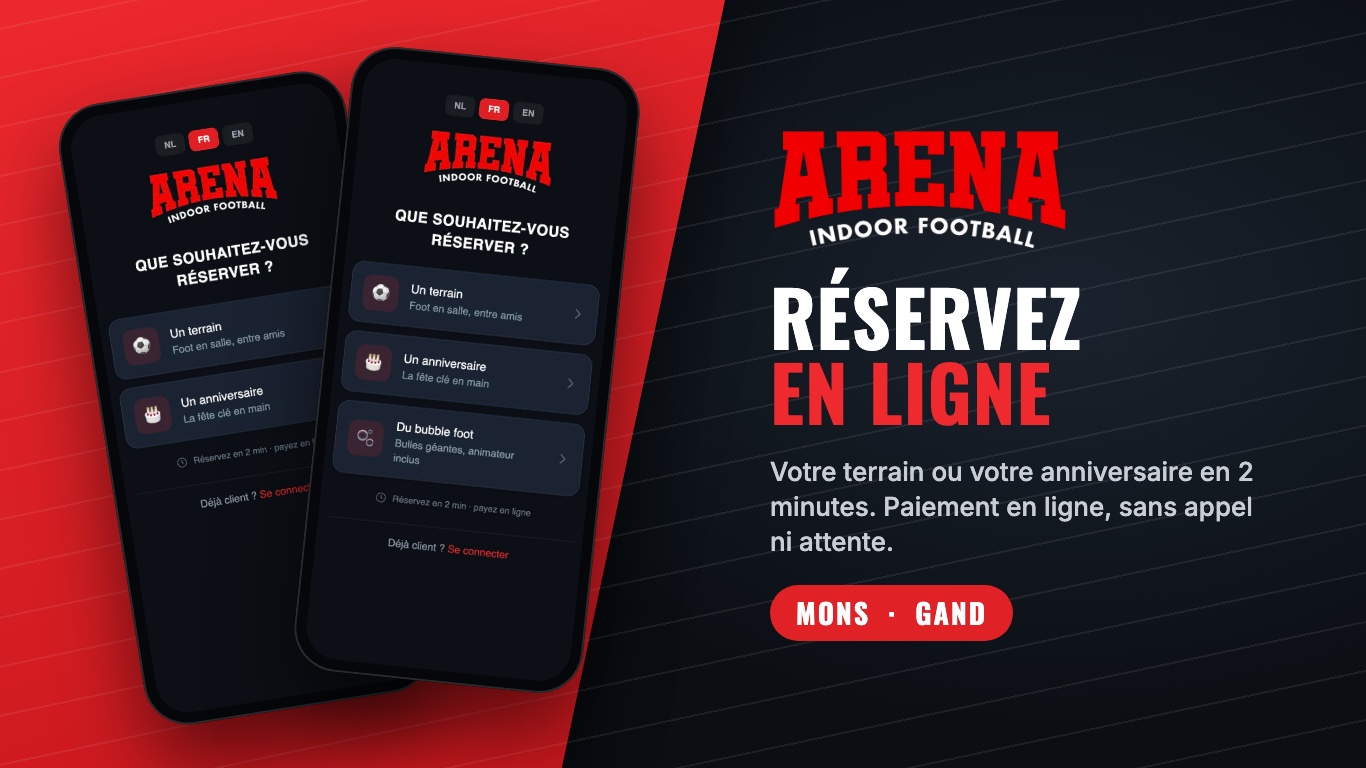 Les pages de réservation en ligne d'Arena Mons et d'Arena Gand sur smartphone